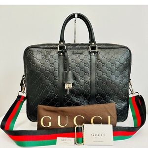 NWOT AUTH GUCCI LEATHER LAPTOP BAG CASE W LOCK AND KEY DUST BAG MADE IN ITALY